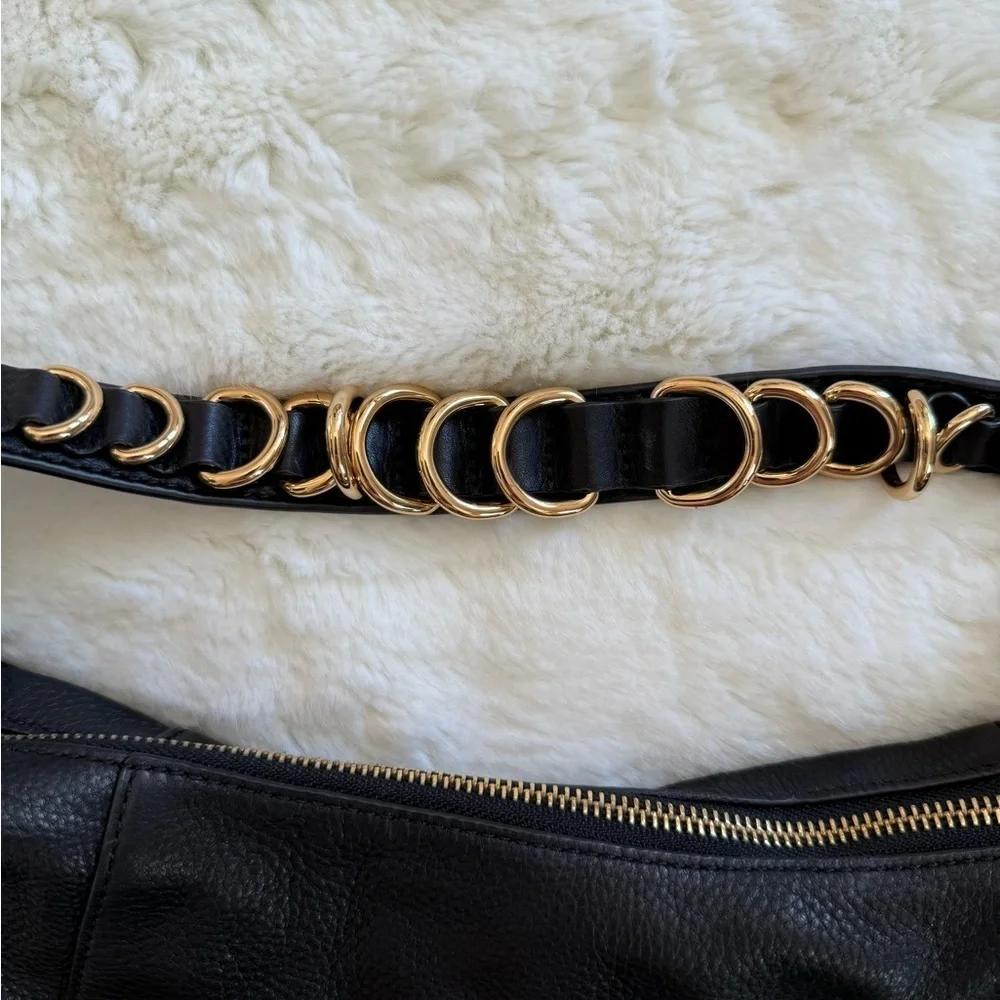 VINCE CAMUTO Cayle Pebble Leather Gold Ring Hobo Bag Black